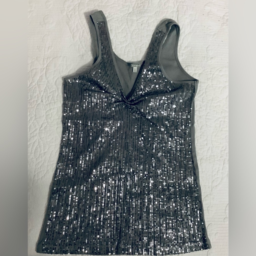 Charlotte Russe Shimmering Silver Sequin Tank Top